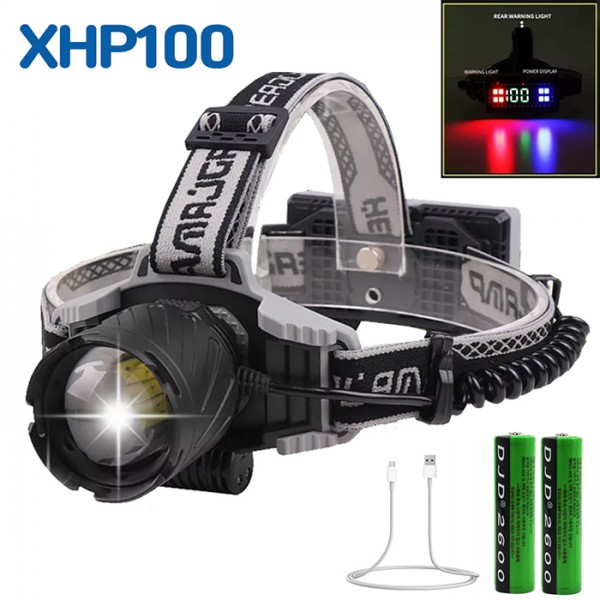 LED 충전식 헤드용 랜턴 XHP 100 7200 루멘 D500 레저 USB C타입 18650 충전지 스포츠 안전등 등산용 해루질 램프 줌 포커스 CREE 줌라이트 235165